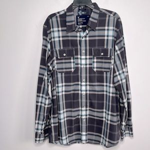 AMERICAN EAGLE PLAID MENS SHIRT FLANNEL TEAL GRAY SIZE XL